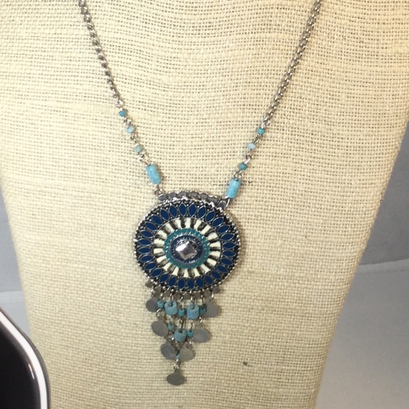 20 inch pendant necklace teal and dark blue silver - Picture 2 of 5